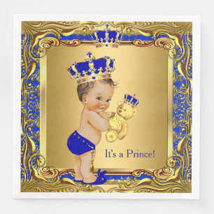 Serviettes Jetables Royal Blue Prince Gold Baby shower de la Couronne
