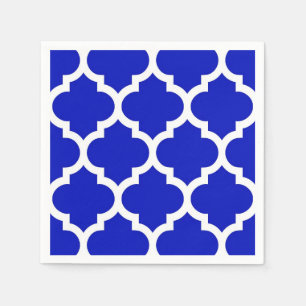 Serviettes Jetables Royal Blue White Marocain Quatrefoil Motif #5