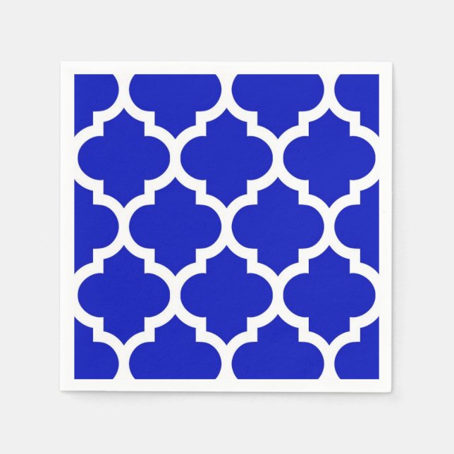 Serviettes Jetables Royal Blue White Marocain Quatrefoil Motif #5 (Devant)