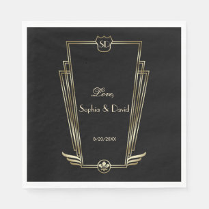 Serviettes Jetables Royal Gold Art Deco Monogram Mariage