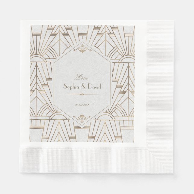 Serviettes Jetables Royal Gold White Great Gatsby 1920 Mariage (Devant)