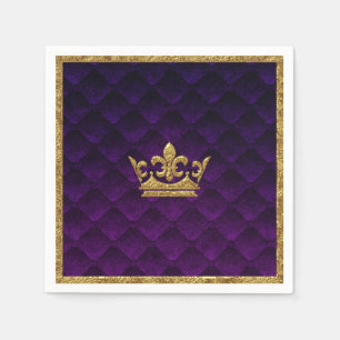 Serviettes Jetables Royal Purple & Gold Crown Élégant Royal Storybook