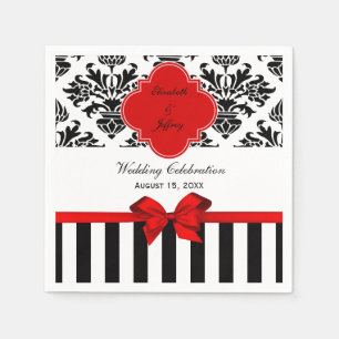 Serviettes Jetables Ruban rouge noir blanc en bande Damask