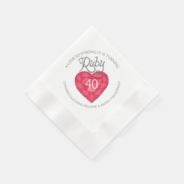 Serviettes Jetables Ruby 40ème mariage Anniversaire des serviettes d'a (Coin)