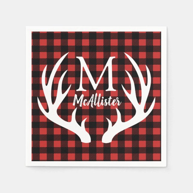 Serviettes Jetables Russe Blanc Cerf Antlers Buffalo Check Plaid (Devant)
