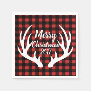Serviettes Jetables Russe Blanc Cerf Antlers Buffalo Check Plaid