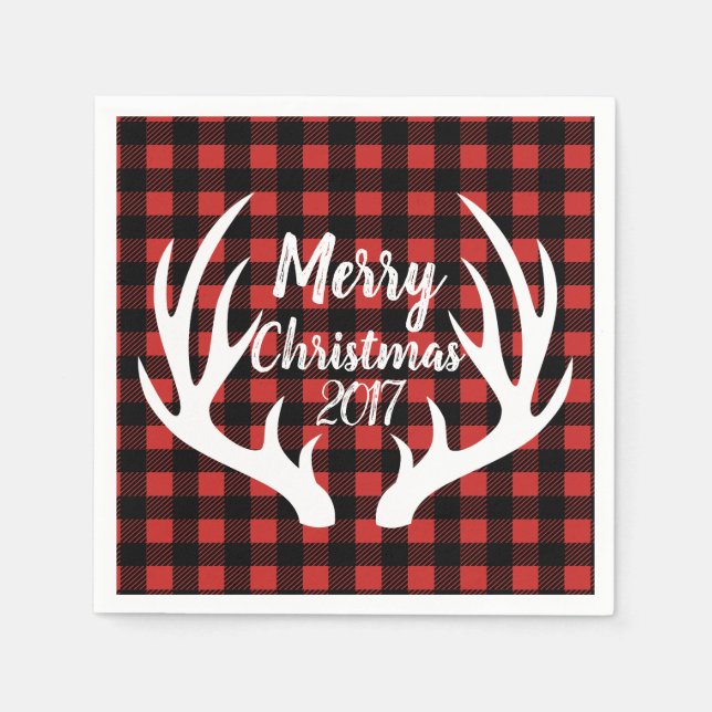 Serviettes Jetables Russe Blanc Cerf Antlers Buffalo Check Plaid (Devant)