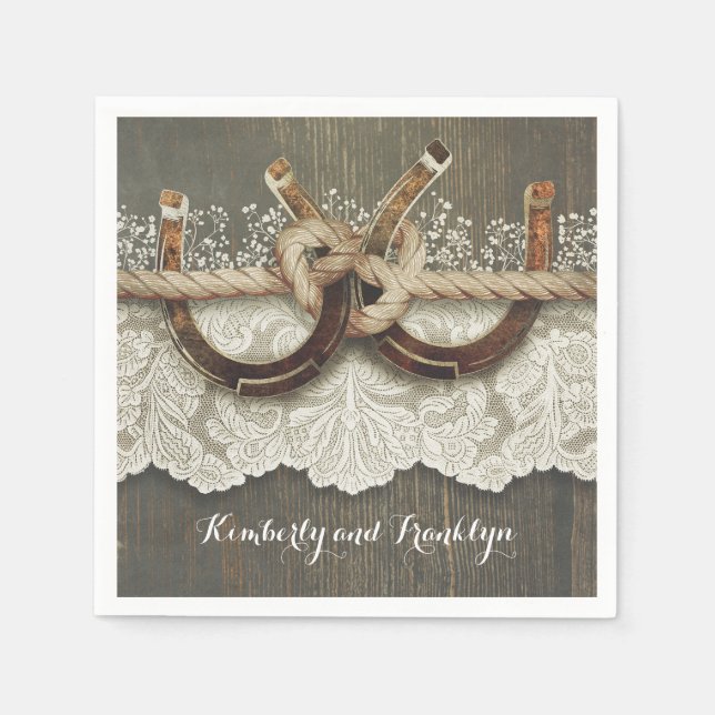 Serviettes Jetables Rustic Country Horseshoe Mariage dentelle (Devant)
