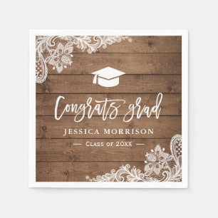 Serviettes Jetables Rustic Wood Lace Félicitations Grad Grad Grad Grad