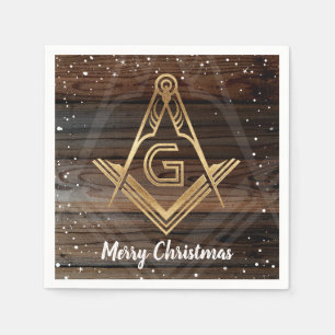 Serviettes Jetables Rustique Bois Or Joyeux Noël Masonic Napkins
