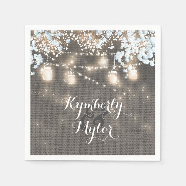 Serviettes Jetables Rustique Burlap Lights Mason Jars Mariage (Devant)