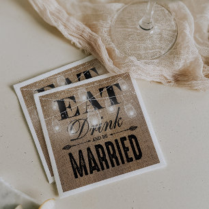 Serviettes Jetables Rustique Burlap Mangez Boire et être marié Mariage