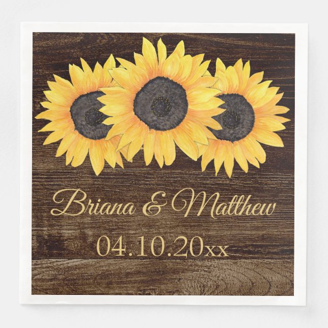 Serviettes Jetables Rustique Country Sunflower Dîner en bois Napkin (Devant)