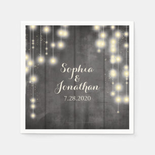 Serviettes Jetables Rustique Mariage Twinkle String éclairs Barne Bois