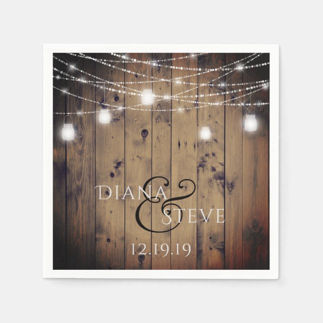 Serviettes Jetables Rustique Pays Bois Mason Mariage Jar (Devant)