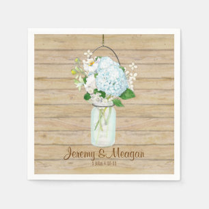 Serviettes Jetables Rustique Pays Mason Fleurs Jar Blanches Hydrangeas
