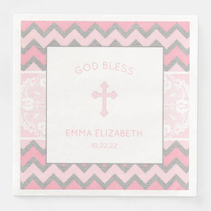 Serviettes Jetables Rustique rose Grey Girl Baptême Christening Napkin