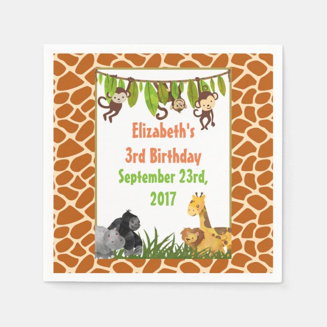 Serviettes Jetables Safari Jungle Animal Thème Anniversaire (Devant)