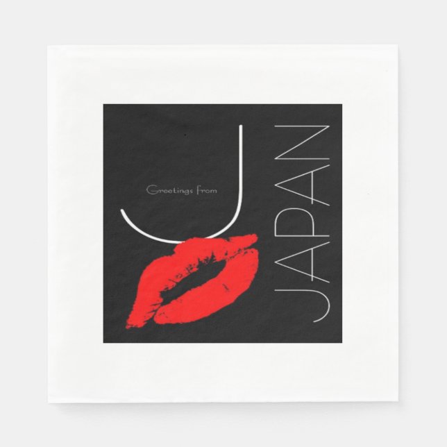 Serviettes Jetables Salutations du Japon Japonais Red Lipstick Kiss (Devant)
