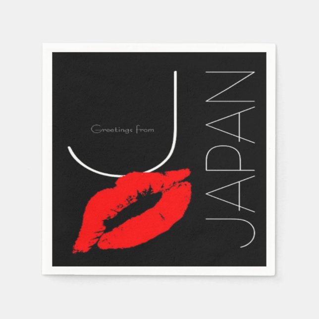 Serviettes Jetables Salutations du Japon Japonais Red Lipstick Kiss (Devant)