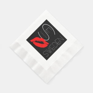 Serviettes Jetables Salutations Suède Suédoise Red Lipstick Kiss