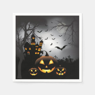 Serviettes Jetables Scène de cimetière d'Halloween Maison hantée citro