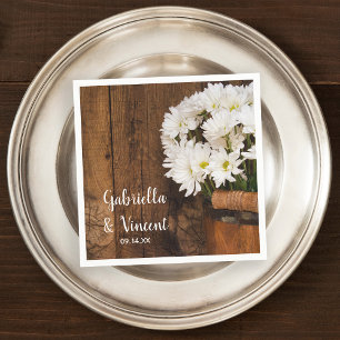 Serviettes Jetables Seau en bois Blancs marmites Country Grange Mariag