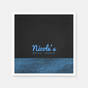 Serviettes Jetables Séquins de Glam Moderne Bleu & Noir Élégant Chic