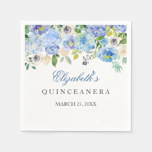 Serviettes Jetables Serviette de Quinceanera florale bleue élégante