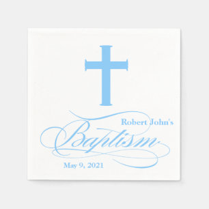 Serviettes Jetables Serviette personnalisée par baptême croisé bleu