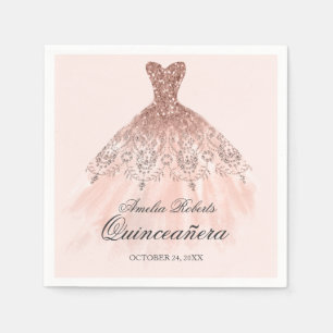 Serviettes Jetables Serviette Quinceanera Robe Rose Gold Pailletée