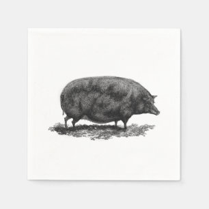 Serviettes Jetables Serviette vintage gravure à l'eau-forte de porc