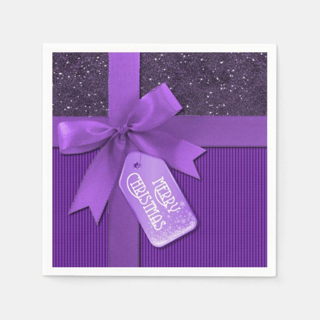 Serviettes Jetables Serviettes cadeau de Noël au ruban violet (Devant)