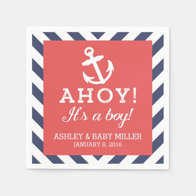 Serviettes Jetables Serviettes de Baby shower Chevron Marine et Rouge  (Devant)
