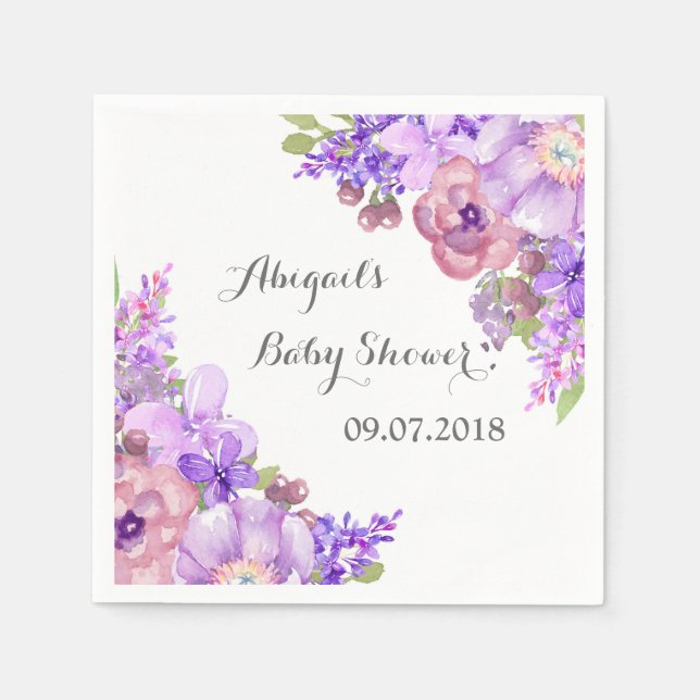 Serviettes Jetables Serviettes de Baby shower Floral Violet Rustique (Devant)