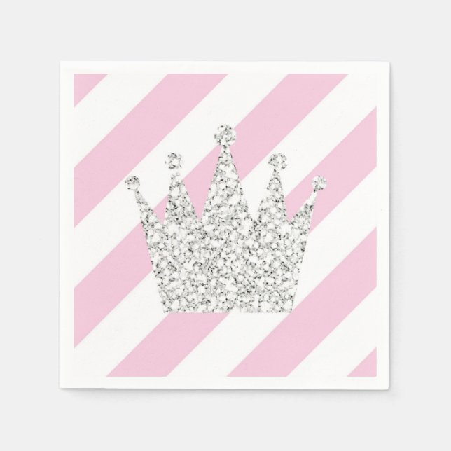 Serviettes Jetables Serviettes de couronne rose et argent Princess (Devant)