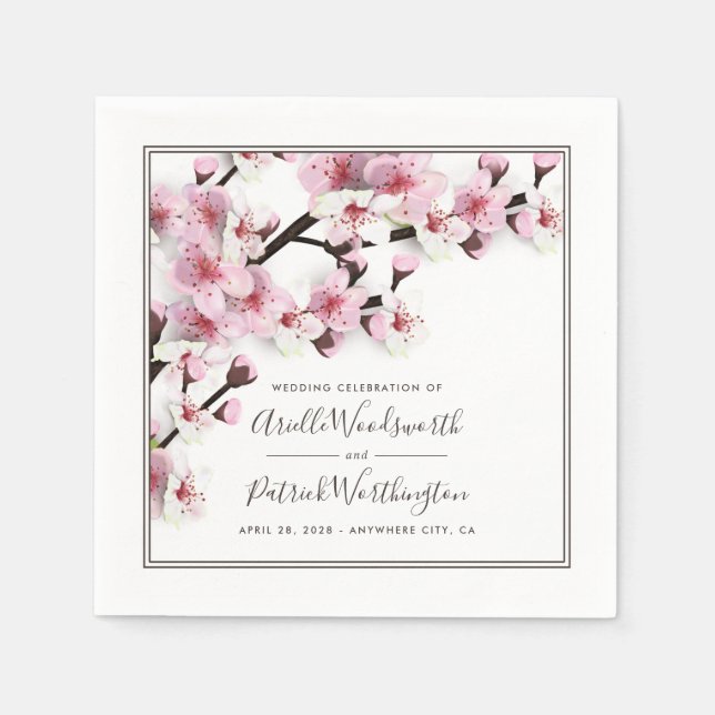 Serviettes Jetables Serviettes de mariage élégantes en Fleur de Cerisi (Devant)