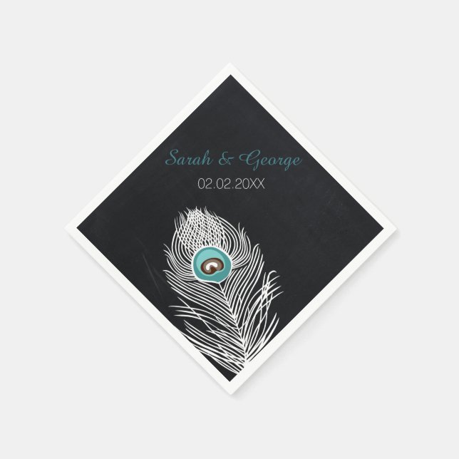 Serviettes Jetables serviettes de mariage personnalisées avec un paon  (Coin)