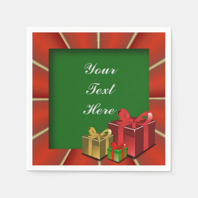 Serviettes Jetables Serviettes en or rouge et boîtes de Noël vertes (Devant)