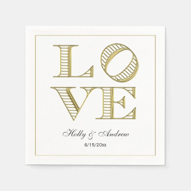 Serviettes Jetables Serviettes en texte graphique Gold LOVE (Devant)