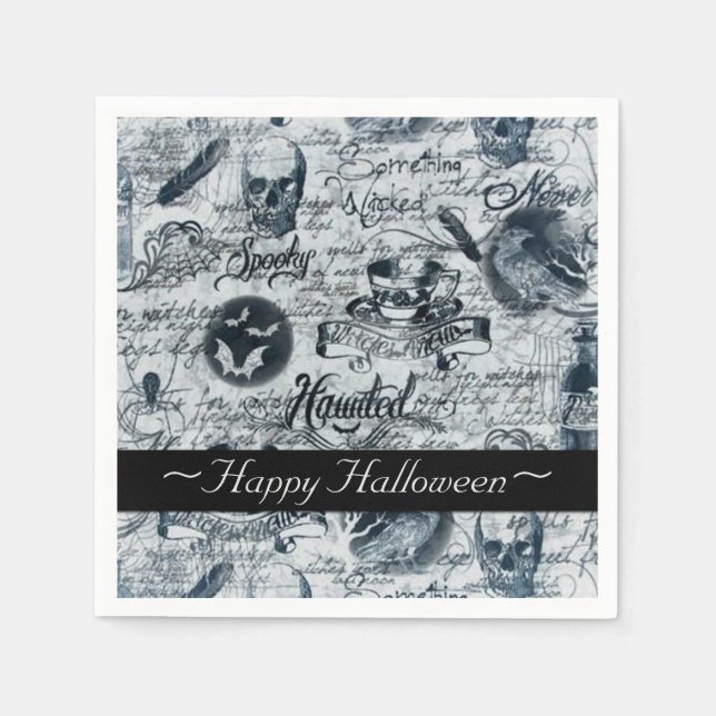 Serviettes Jetables Serviettes Halloween blanches et noires (Devant)