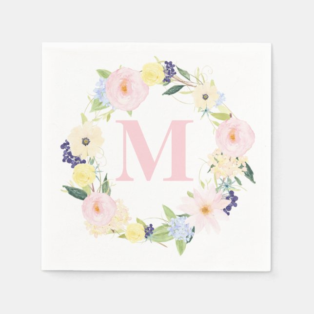 Serviettes Jetables Serviettes Mariage de monogramme de fleurs de prin (Devant)