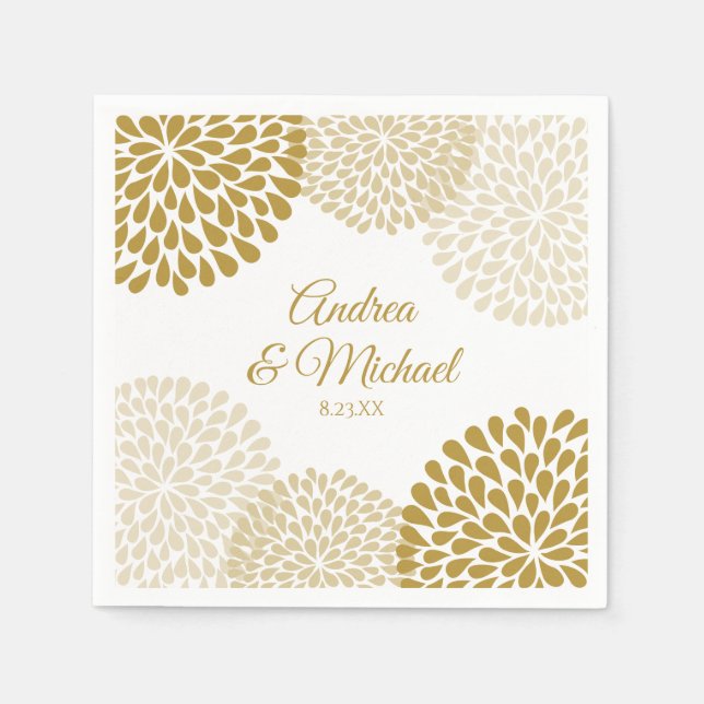 Serviettes Jetables Serviettes Mariage Floral Gold & Champagne (Devant)