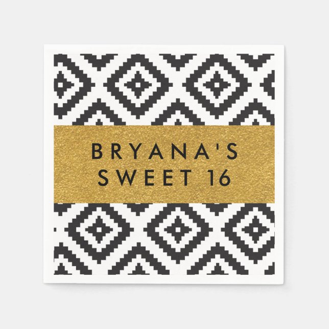 Serviettes Jetables Serviettes modernes en or noir et blanc géométriqu (Devant)