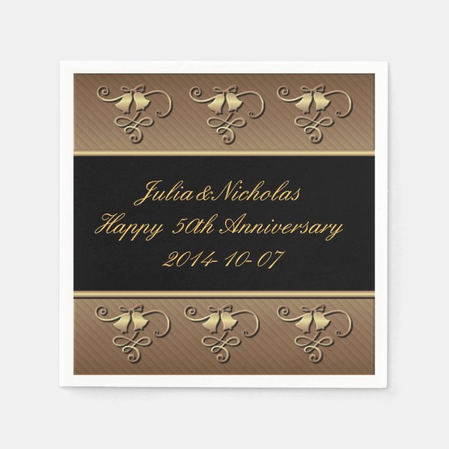 Serviettes Jetables Serviettes personnalisées 50e Anniversaire Or & No (Devant)