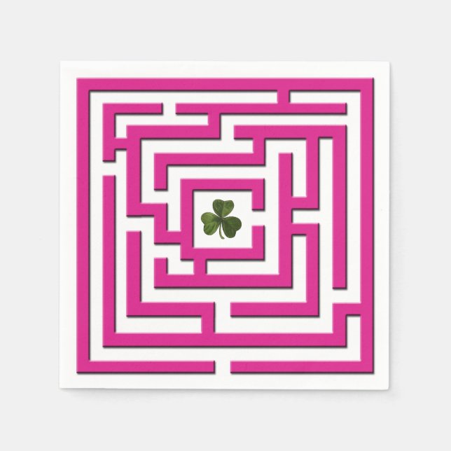 Serviettes Jetables Shamrock au Défi du Labyrinthe Rose (Devant)