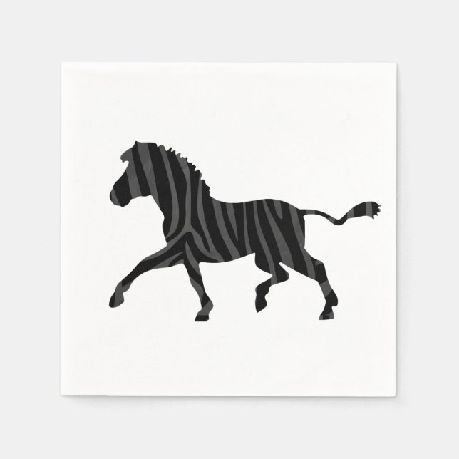 Serviettes Jetables Silhouette d'impression noir et gris Zebra (Devant)