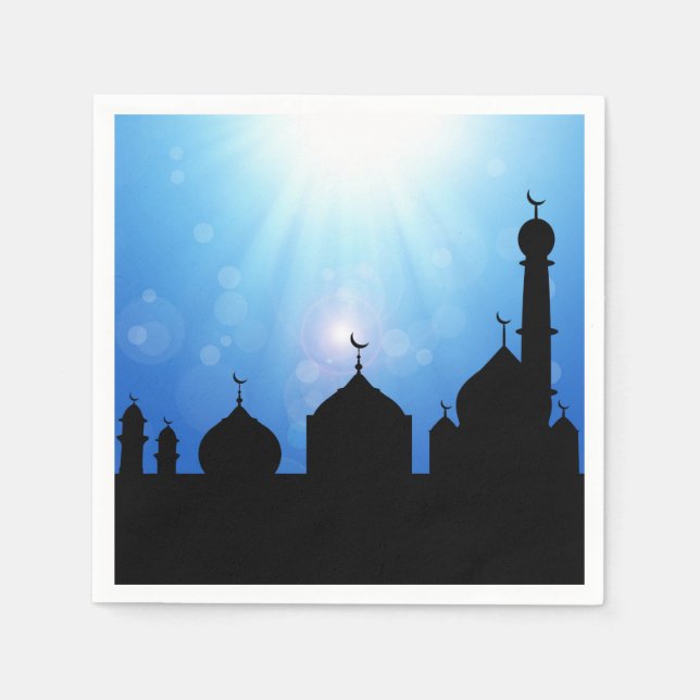 Serviettes Jetables Silhouette mosquée avec rayons solaires - Papier N (Devant)