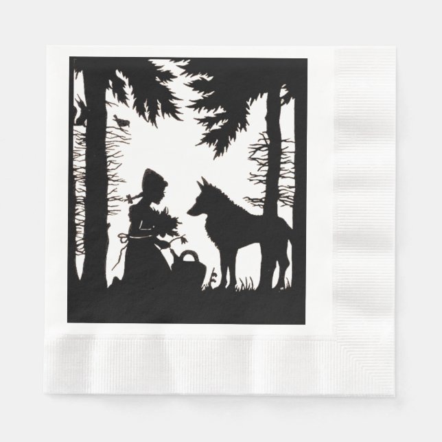 Serviettes Jetables Silhouette Noire Rouge Hood Wolf Woods (Devant)