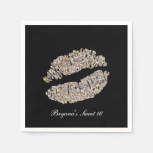 Serviettes Jetables Silver Gold Lips Faux Sparkle Kiss Beauty Maquilla